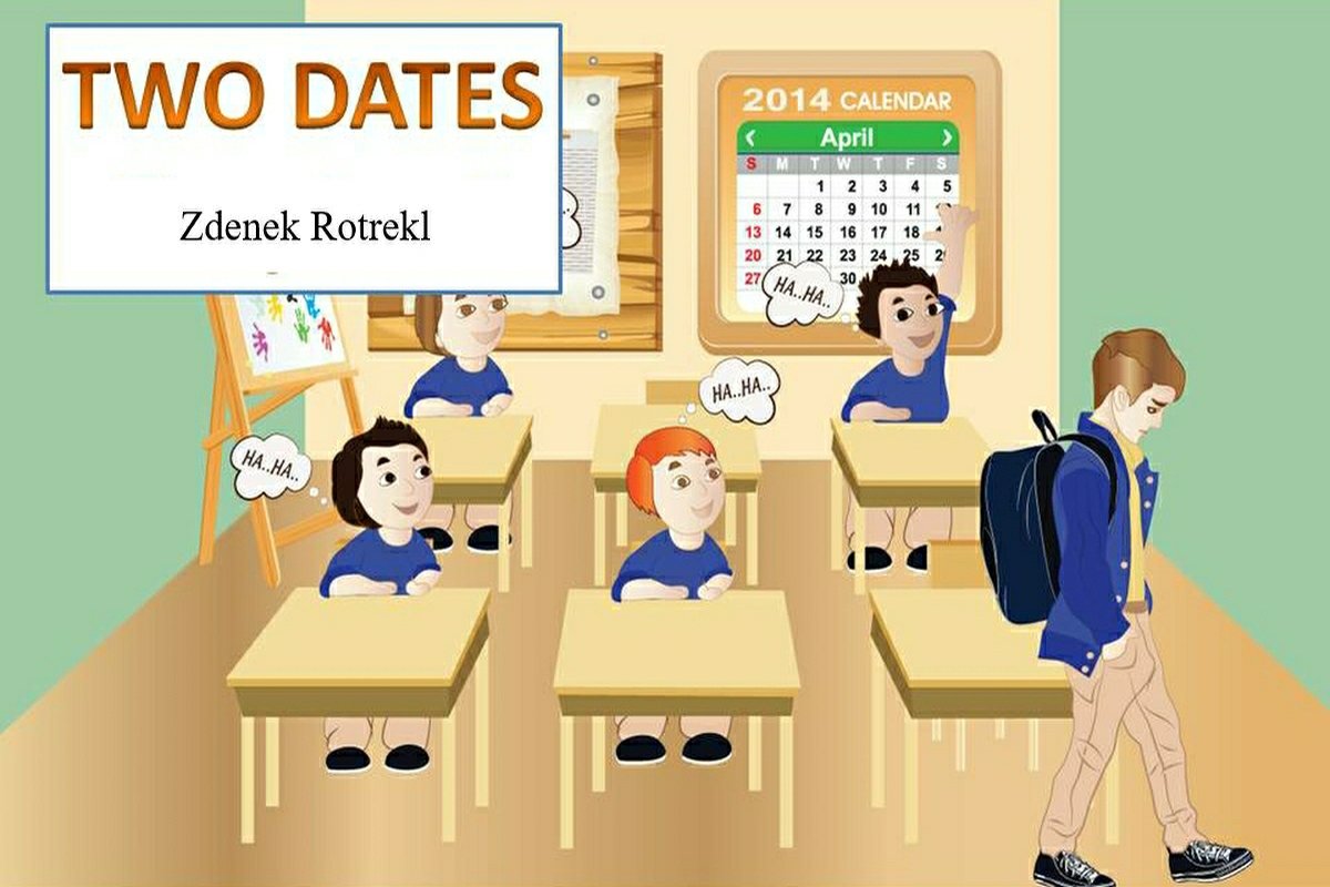 Two dates featured picture. A boy is leaving the classroom and the others laugh at him.